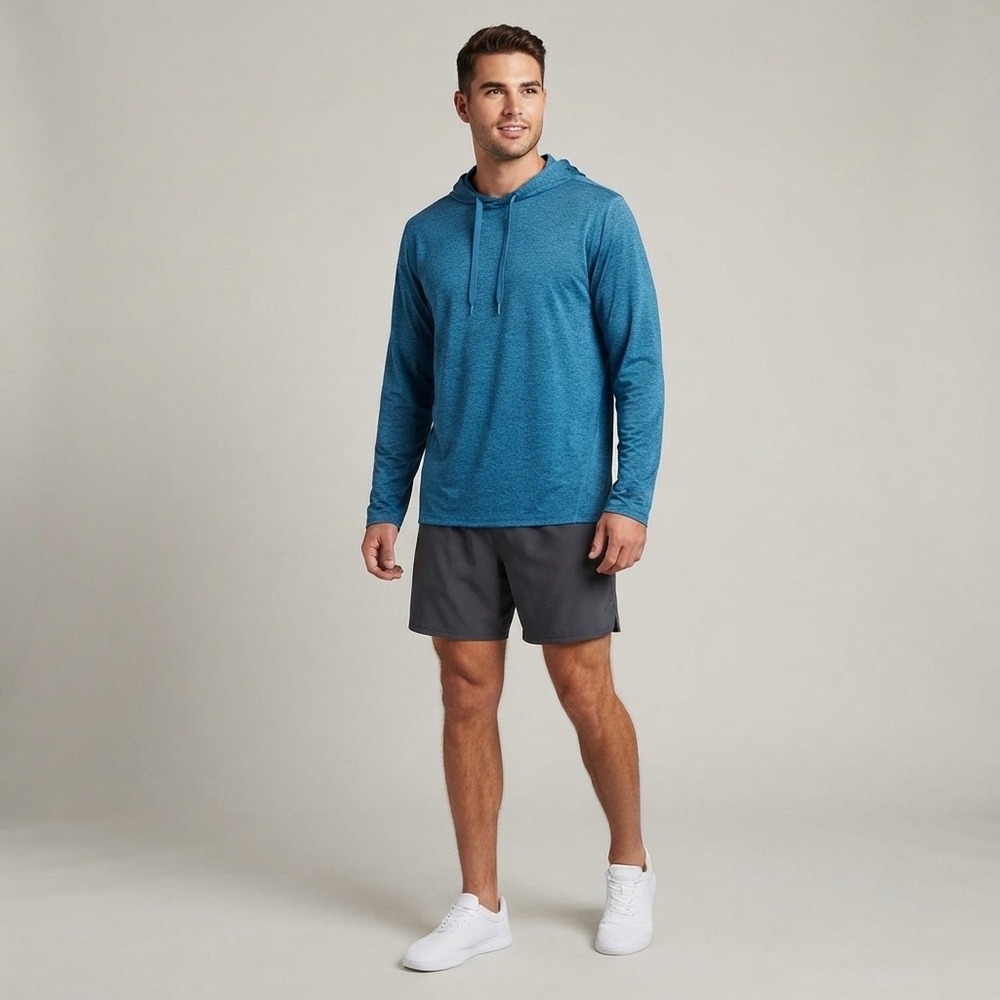 The Foundry Supply Co Mens LT Blue Heathered Quick-Dry Performance Hoodie LT